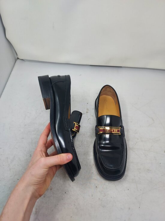 Dior Shoes - Dior WOMEN Black Code Logo Plaque Penny Lug Loafer